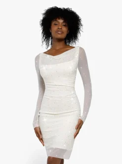 Shapewear Heat-Set Crystal Mesh Long Sleeve Slim Mini Dress