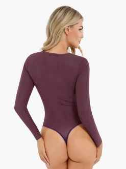 Shapewear Illusion Mesh Long Sleeve Tummy Control Bodysuit