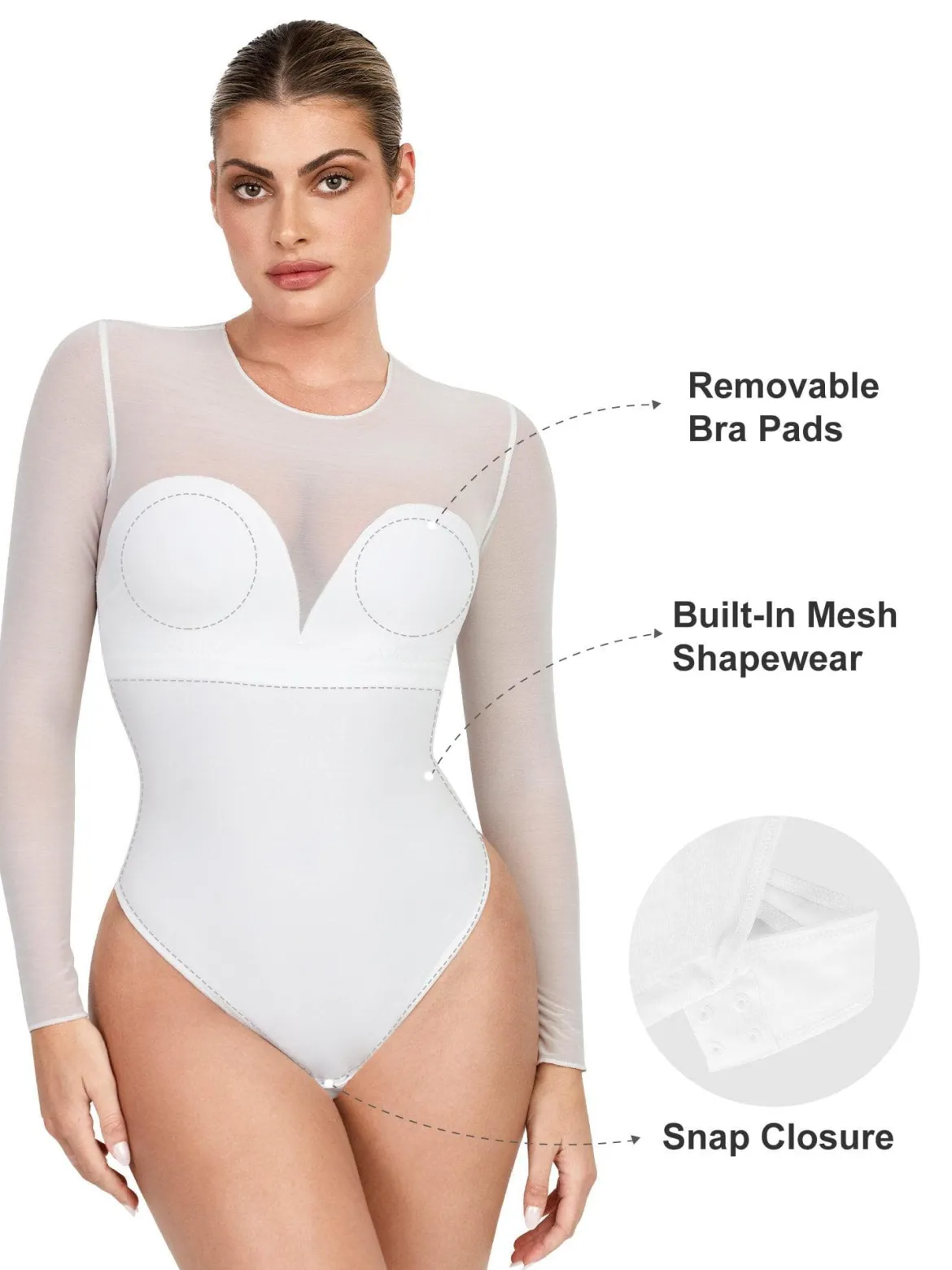 Shapewear Illusion Mesh Long Sleeve Tummy Control Bodysuit