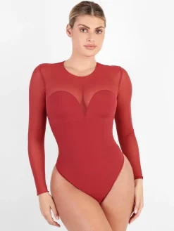 Shapewear Illusion Mesh Long Sleeve Tummy Control Bodysuit
