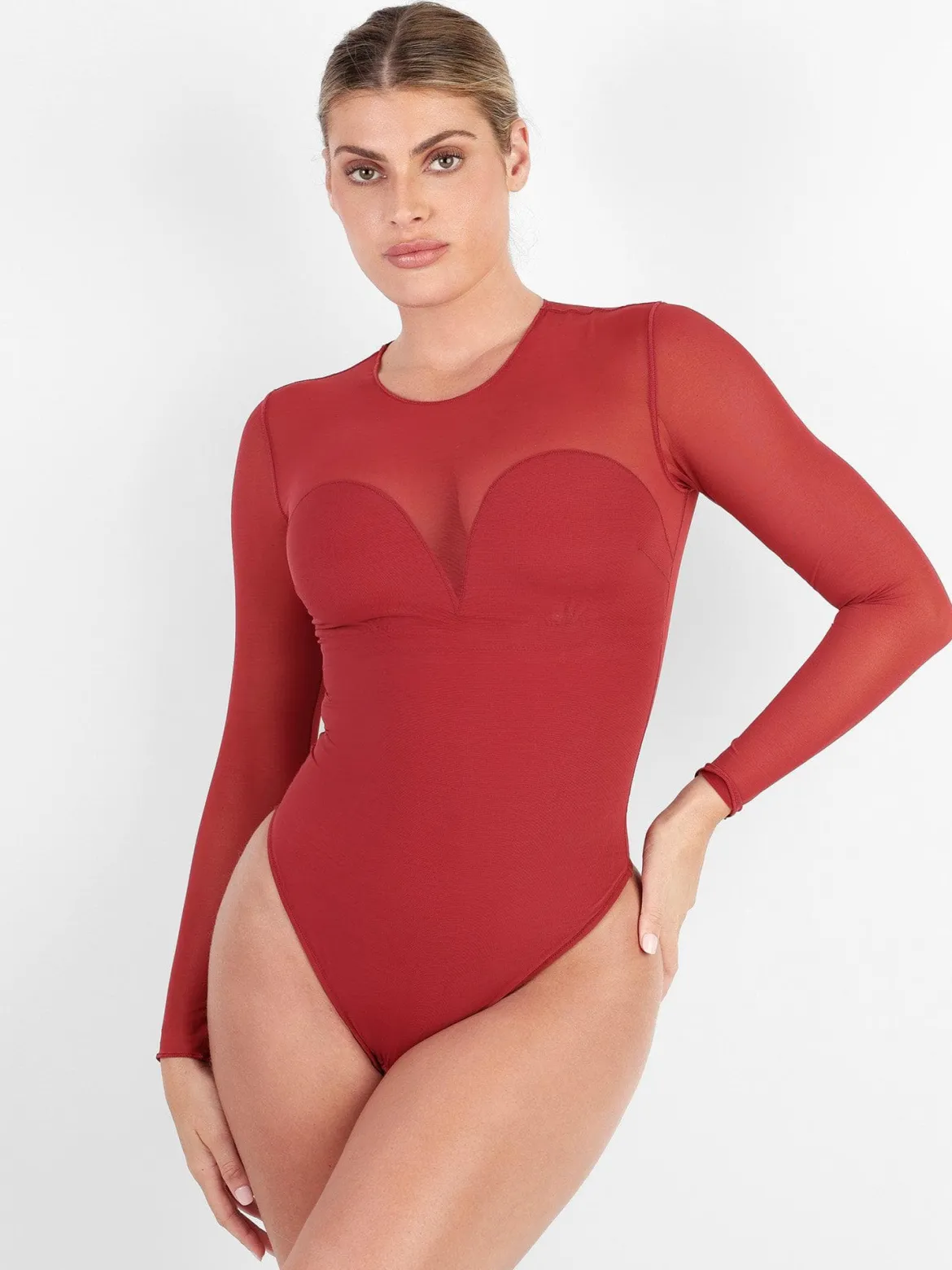 Shapewear Illusion Mesh Long Sleeve Tummy Control Bodysuit