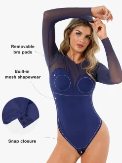Shapewear Illusion Mesh Long Sleeve Tummy Control Bodysuit