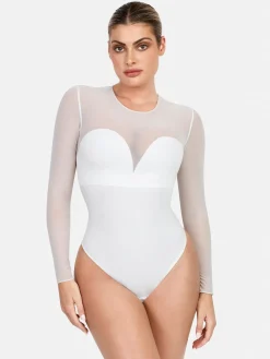 Shapewear Illusion Mesh Long Sleeve Tummy Control Bodysuit