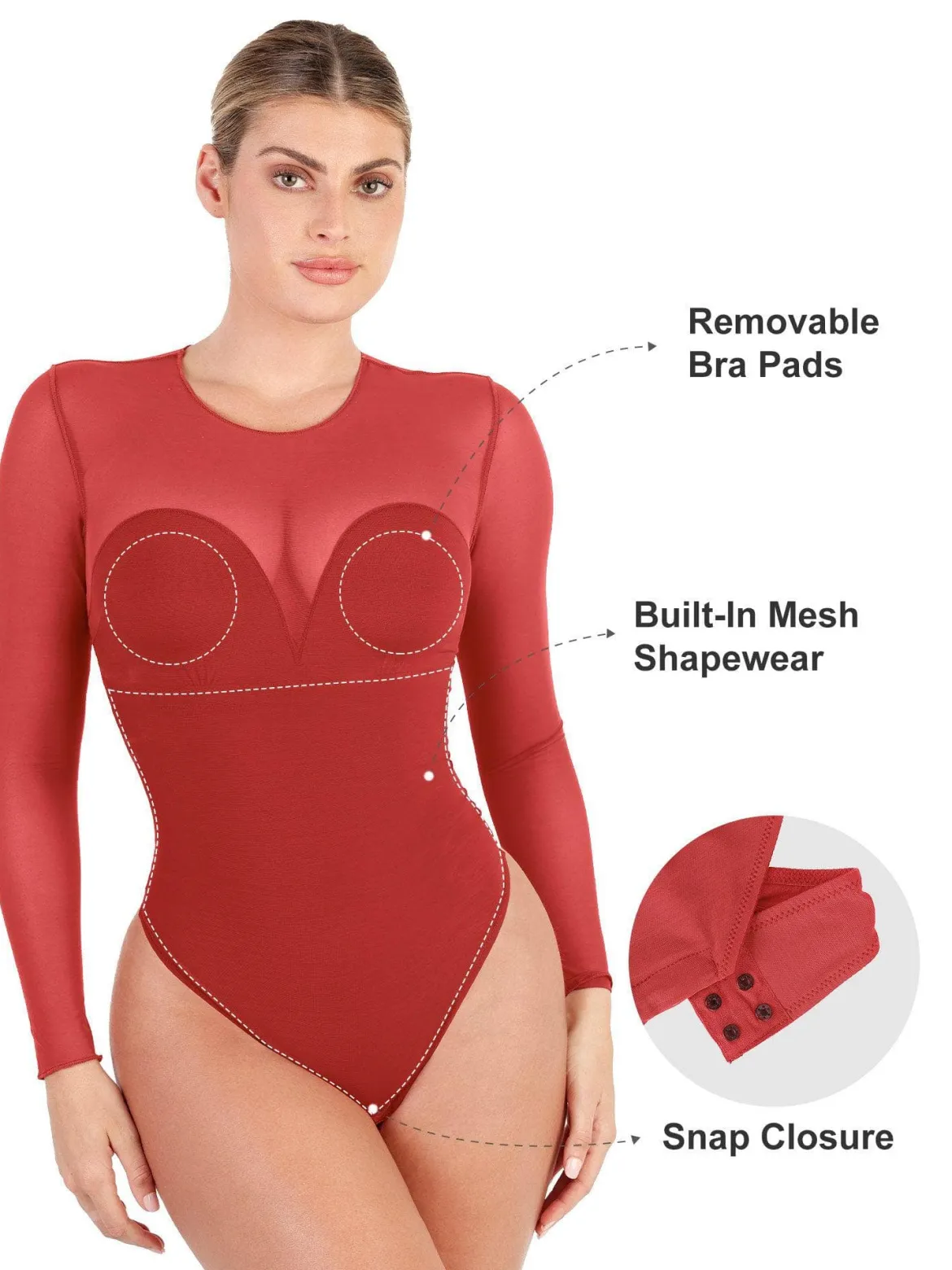 Shapewear Illusion Mesh Long Sleeve Tummy Control Bodysuit