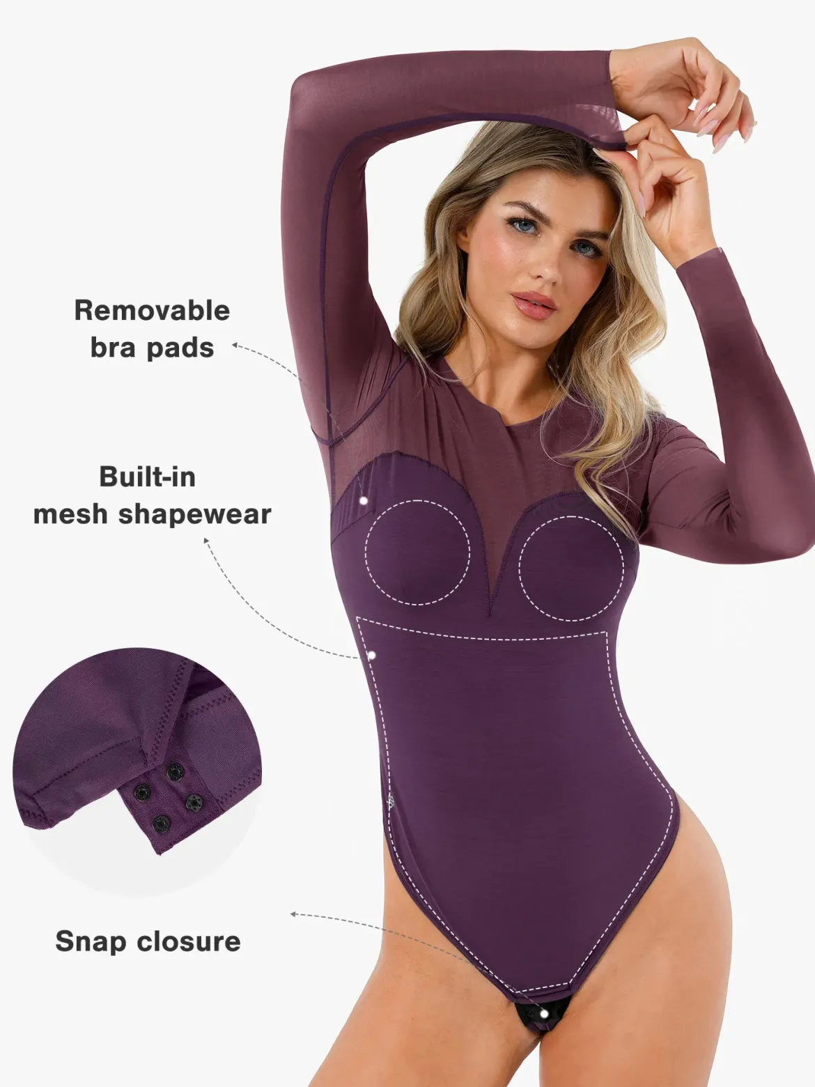 Shapewear Illusion Mesh Long Sleeve Tummy Control Bodysuit