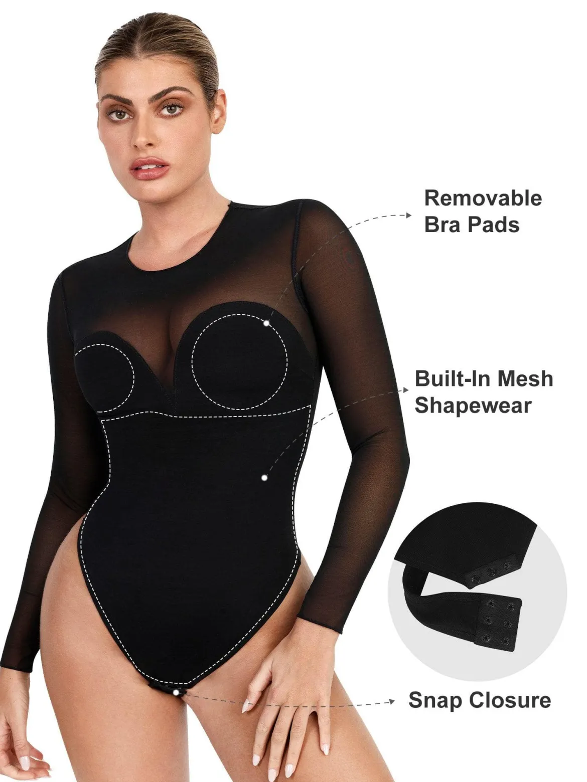Shapewear Illusion Mesh Long Sleeve Tummy Control Bodysuit