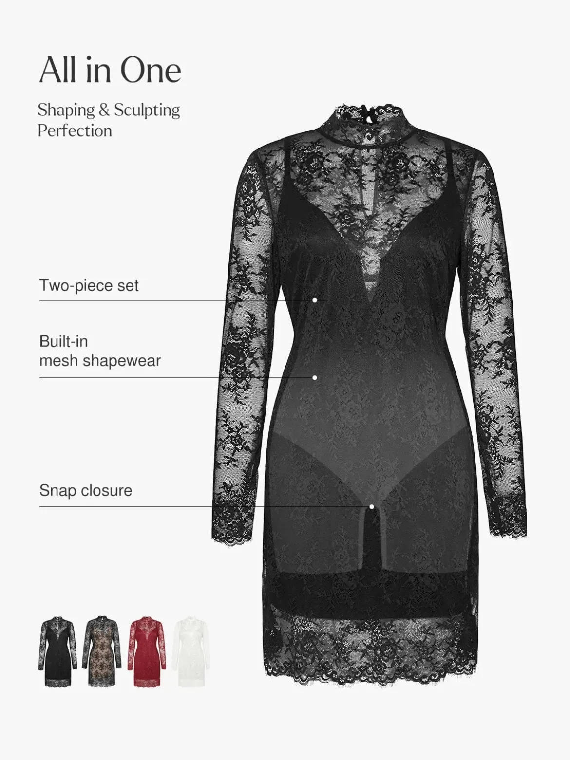 Shapewear 2-in-1 Lace Overlay Sculpting Dress