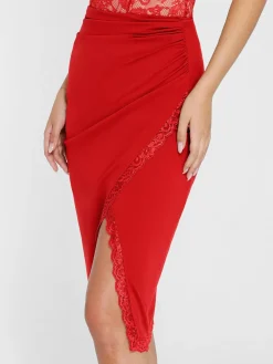 Shapewear Lace Corset Top Split Skirt Mesh Cover-Up Set