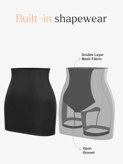 Shapewear Lace Deep-V Neck Bodysuits or Faux Leather Skirts
