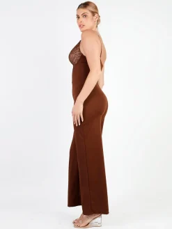 Shapewear Lace Deep V-Neck Sculpting Wide Leg Jumpsuit
