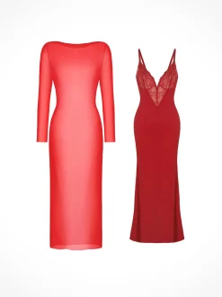 Shapewear Lace Dress Sheer Mesh Cover-Up Set