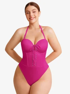 Shapewear Lace-Up Corset Bodysuit with Removable Straps