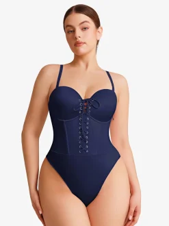 Shapewear Lace-Up Corset Bodysuit with Removable Straps
