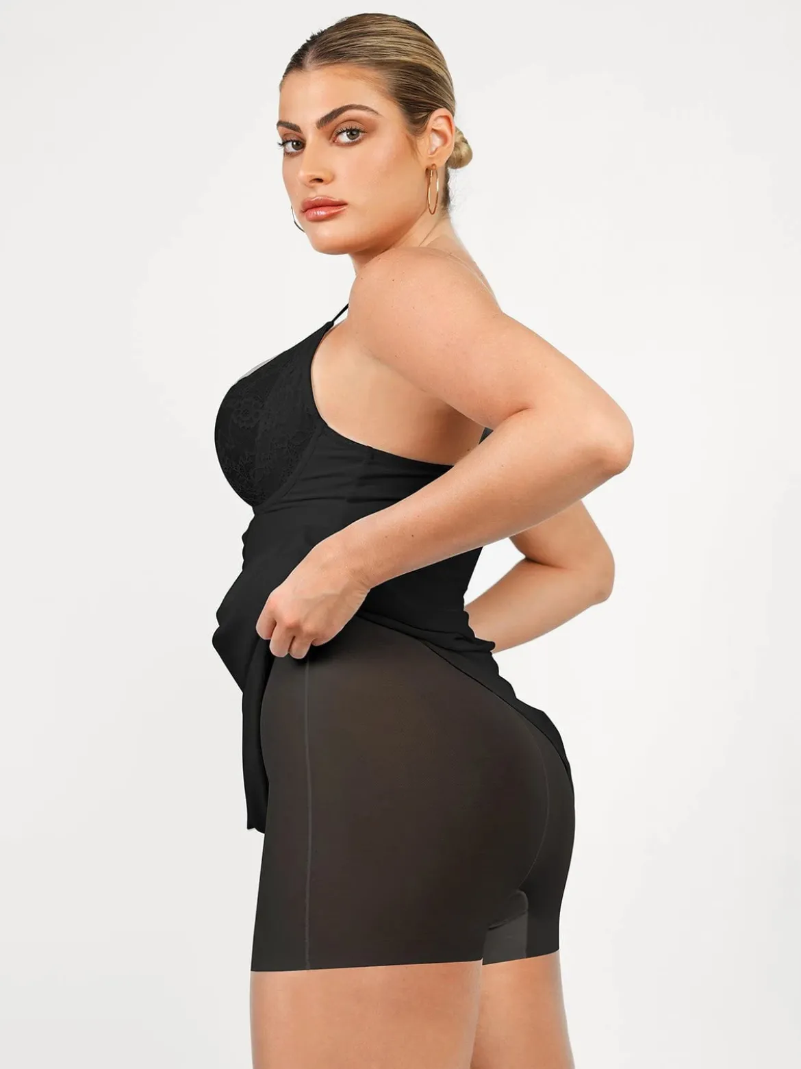 Shapewear Lace V Neck Side Slit Slimming Maxi Slip Dress