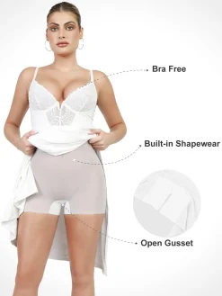 Shapewear Lace V Neck Side Slit Slimming Maxi Slip Dress