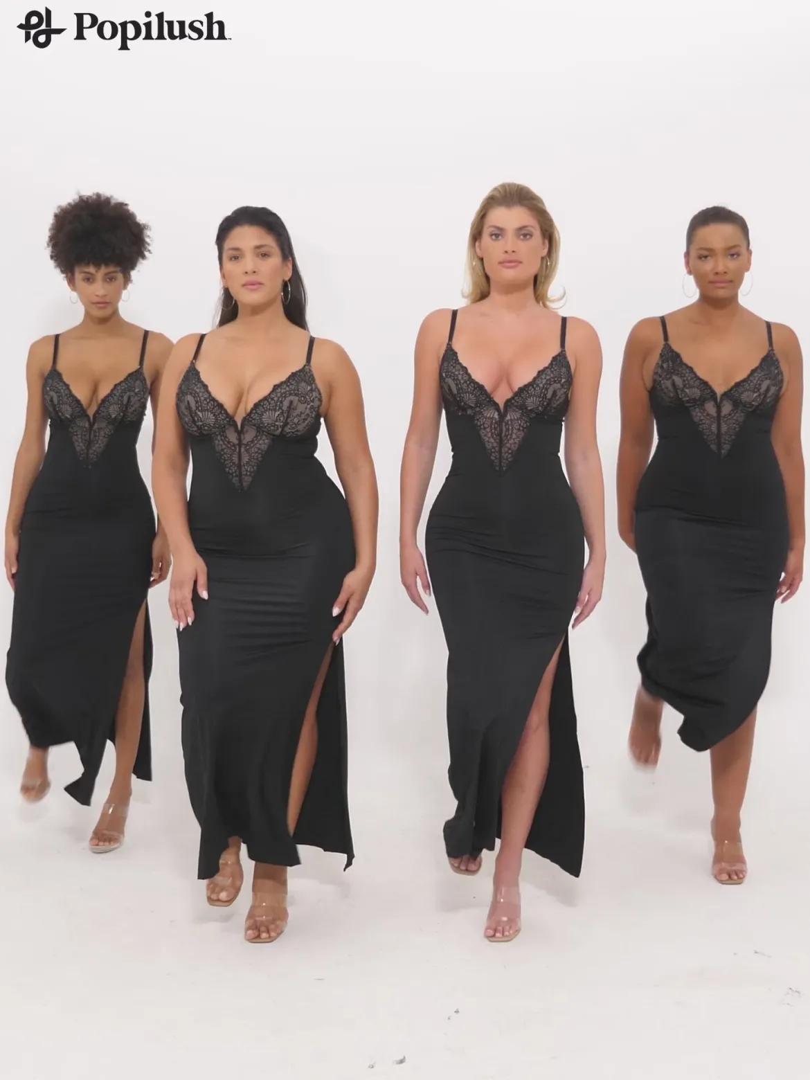 Shapewear Lace V Neck Side Slit Slimming Maxi Slip Dress