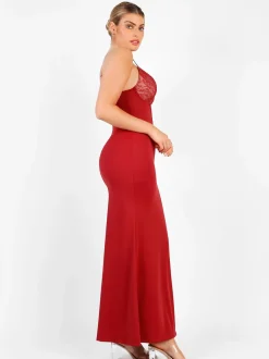 Shapewear Lace V Neck Side Slit Slimming Maxi Slip Dress