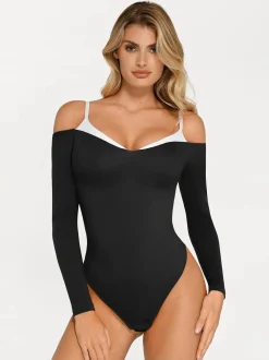 Shapewear Long Sleeve Cold Shoulder Tummy Control Bodysuit