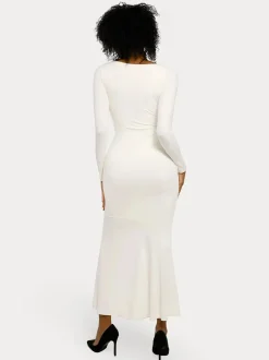 Shapewear Long Sleeve Lace Trim Sculpting Mermaid Maxi Dress