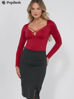 Shapewear Long Sleeve Mesh Inset Tummy Control Bodysuit