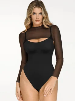 Shapewear Long Sleeve Mesh Shrug Sculpting Bodysuit Set