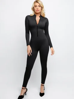 Shapewear Long Sleeve Mock Neck Zip Front Sculpting Jumpsuit