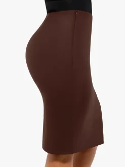 Shapewear Long Sleeve Sculpting Bodysuit Leather Midi Skirt Set