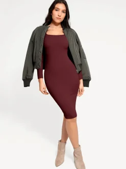 Shapewear Long Sleeve Square Neck Modal Slimming Midi Dress