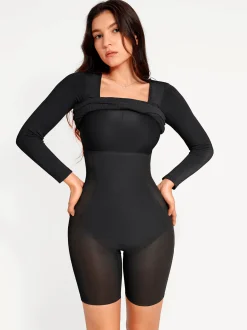 Shapewear Long Sleeve Square Neck Modal Slimming Midi Dress