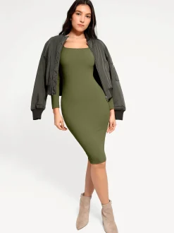 Shapewear Long Sleeve Square Neck Modal Slimming Midi Dress