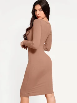 Shapewear Long Sleeve Square Neck Modal Slimming Midi Dress