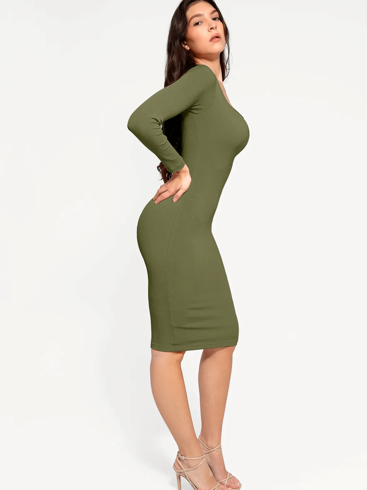 Shapewear Long Sleeve Square Neck Modal Slimming Midi Dress
