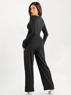 Shapewear Long Sleeve Square Neck Slimming Wide Leg Jumpsuit