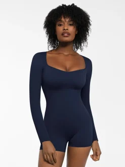 Shapewear Long Sleeve Sweetheart Neck Tummy Control Romper