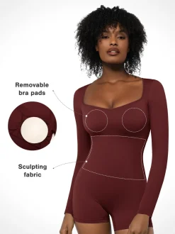 Shapewear Long Sleeve Sweetheart Neck Tummy Control Romper