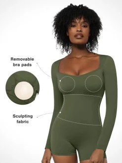 Shapewear Long Sleeve Sweetheart Neck Tummy Control Romper