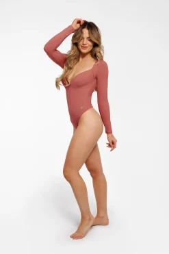 Shapewear Long Sleeve Tummy Control V Neck Bodysuit