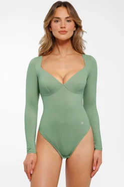 Shapewear Long Sleeve Tummy Control V Neck Bodysuit