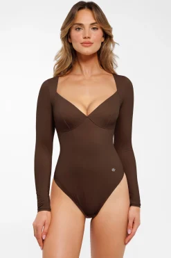 Shapewear Long Sleeve Tummy Control V Neck Bodysuit