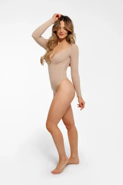 Shapewear Long Sleeve Tummy Control V Neck Bodysuit