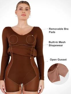 Shapewear Long Sleeve V-Neck Low Back Slimming Maxi Dress
