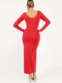 Shapewear Long Sleeve V-Neck Low Back Slimming Maxi Dress