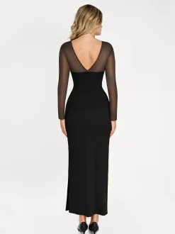 Shapewear Mesh Long Sleeve V-Back Slimming Maxi Dress