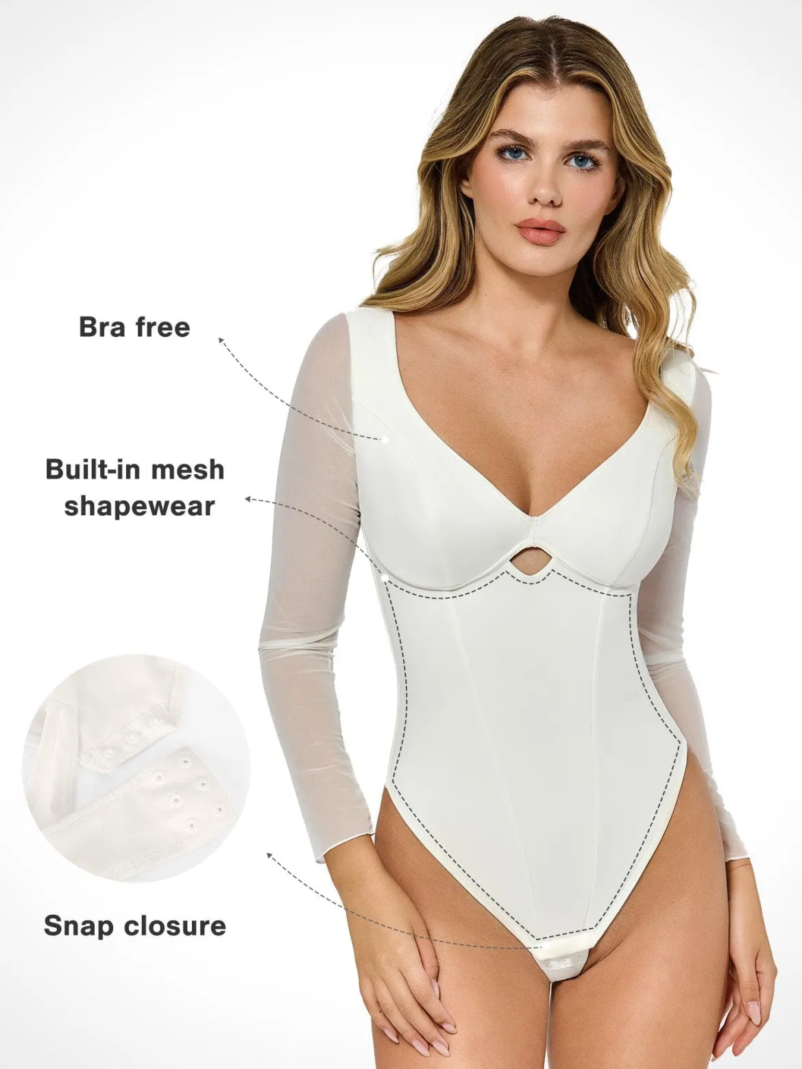 Shapewear Mesh Sleeve Cutout Sweetheart Sculpting Bodysuit