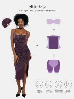Shapewear Metallic Knit Bodycon Sculpting Midi Slip Dress