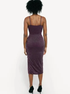 Shapewear Metallic Knit Bodycon Sculpting Midi Slip Dress