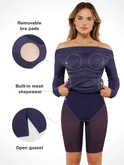 Shapewear Metallic Knit Long Sleeve Slim Mermaid Maxi Dress