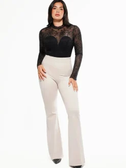 Shapewear Mock Neck Long Sleeve Floral Lace Bodysuit