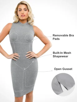 Shapewear Modal Sleeveless Mock Neck Slimming Midi Dress