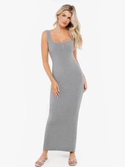 Shapewear Modal Slimming Lace Trim Henley Tank Maxi Dress